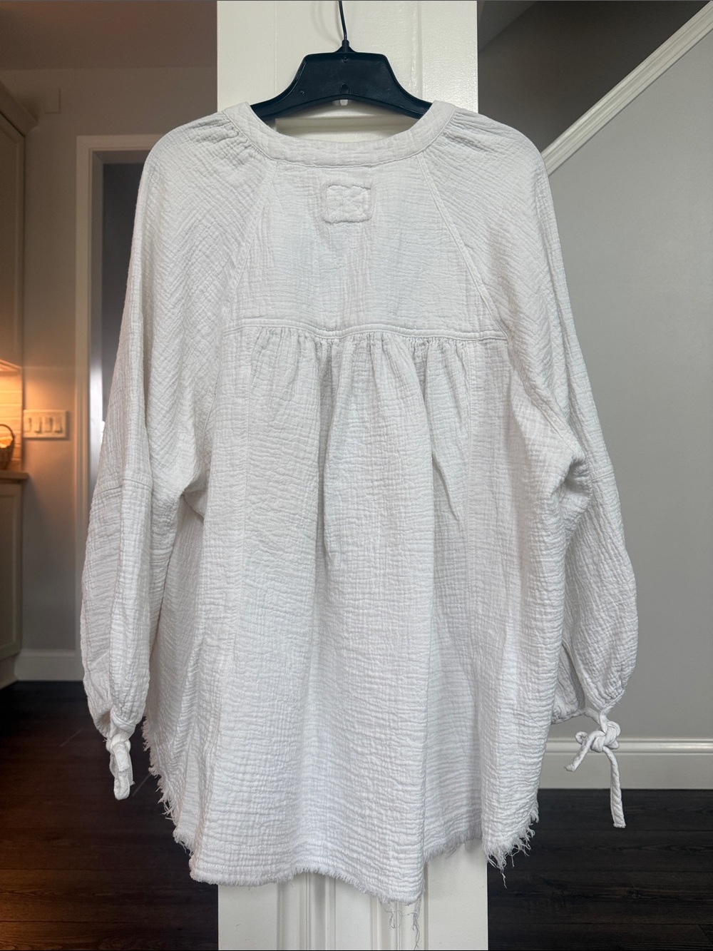 aerie White Boho Button-Front Gauze Long-Sleeve Oversized Tie Cuffs Relaxed M - Picture 7 of 8